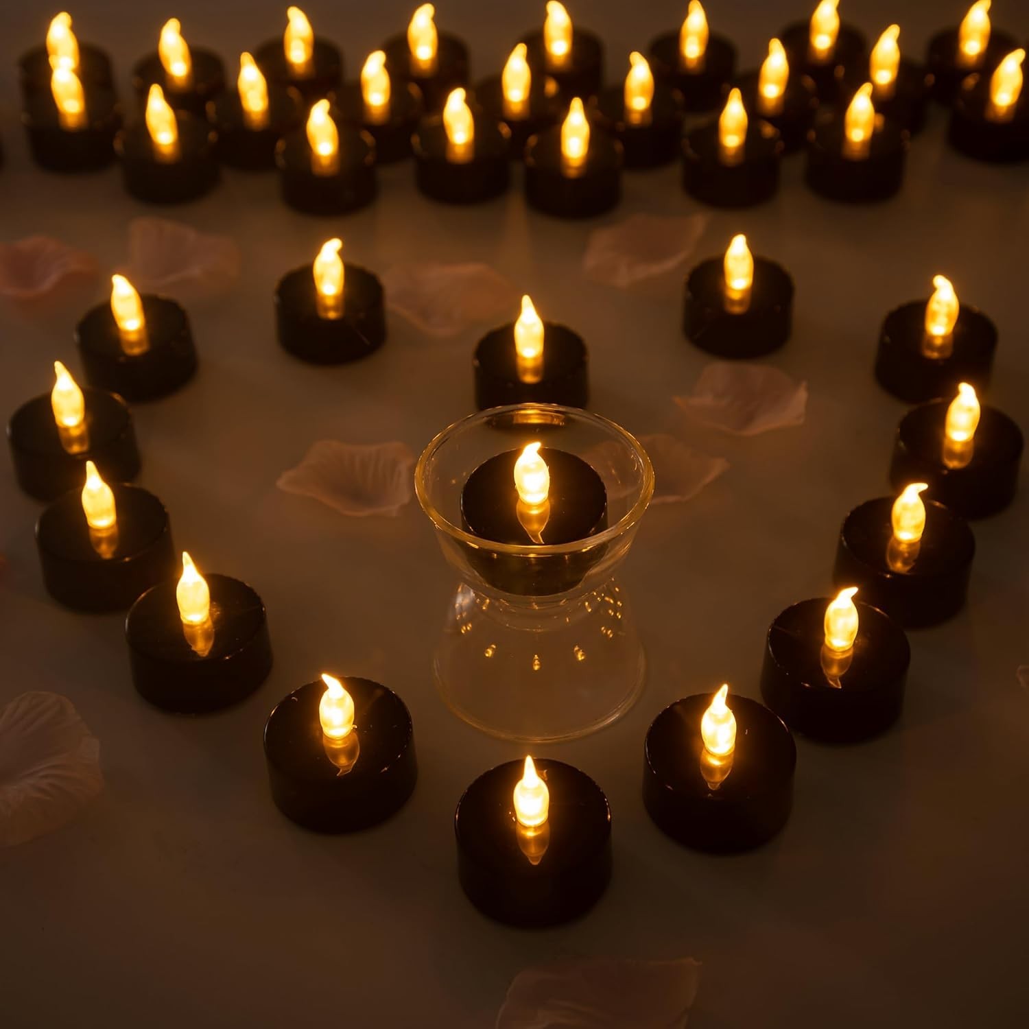 Lasts 2X Longer Black Flameless Tealight Candles, 40 Pack, 1.5″x1.4″,