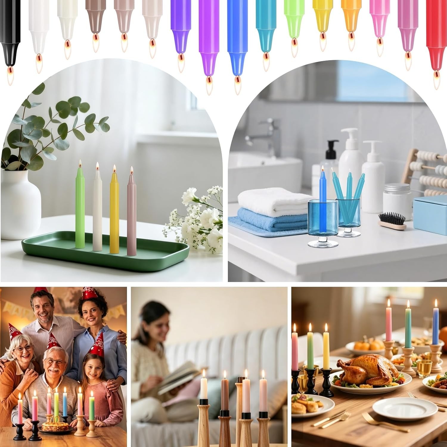 160 Pack Spell Chime Candles 4 Inch Multi-Colored Taper Candles Sticks for Ho…