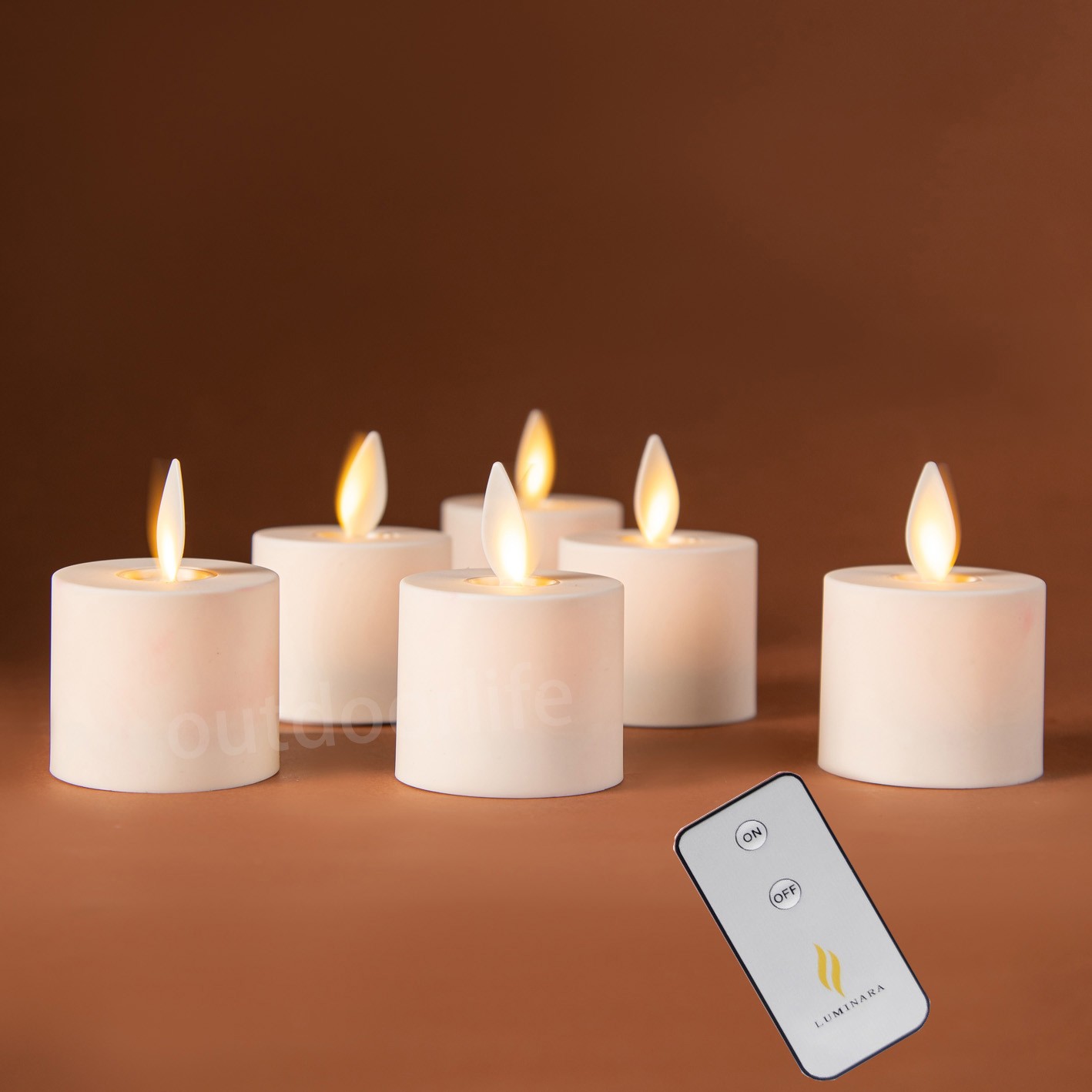 Set of 6 Luminara Flickering Flameless Ivory Tealights Warm LED Light 1.4″ X 2″