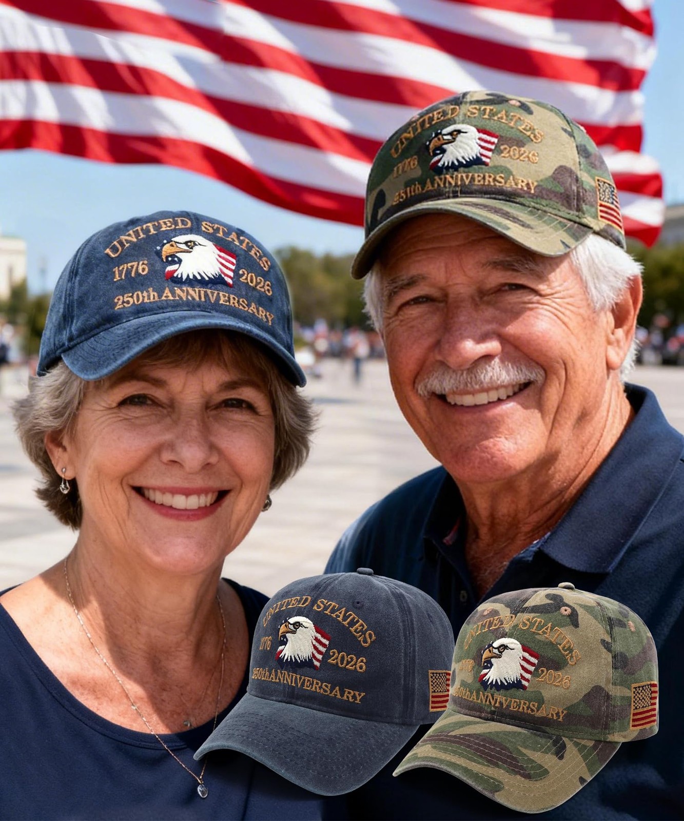 2 Pack USA 250th Anniversary Patriotic Embroidered Baseball Cap 17762026, Ame…