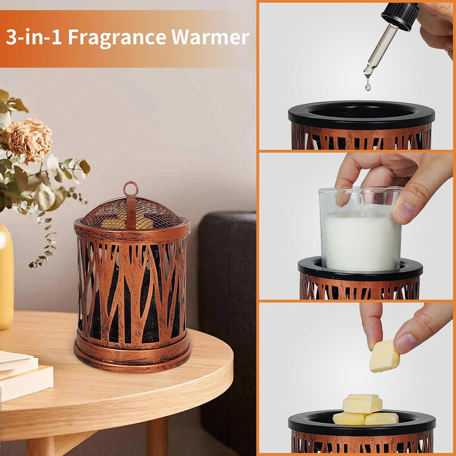Electric Wax Melt Candle Warmer with Lamp & Timer – Copper Fragrance Lamp