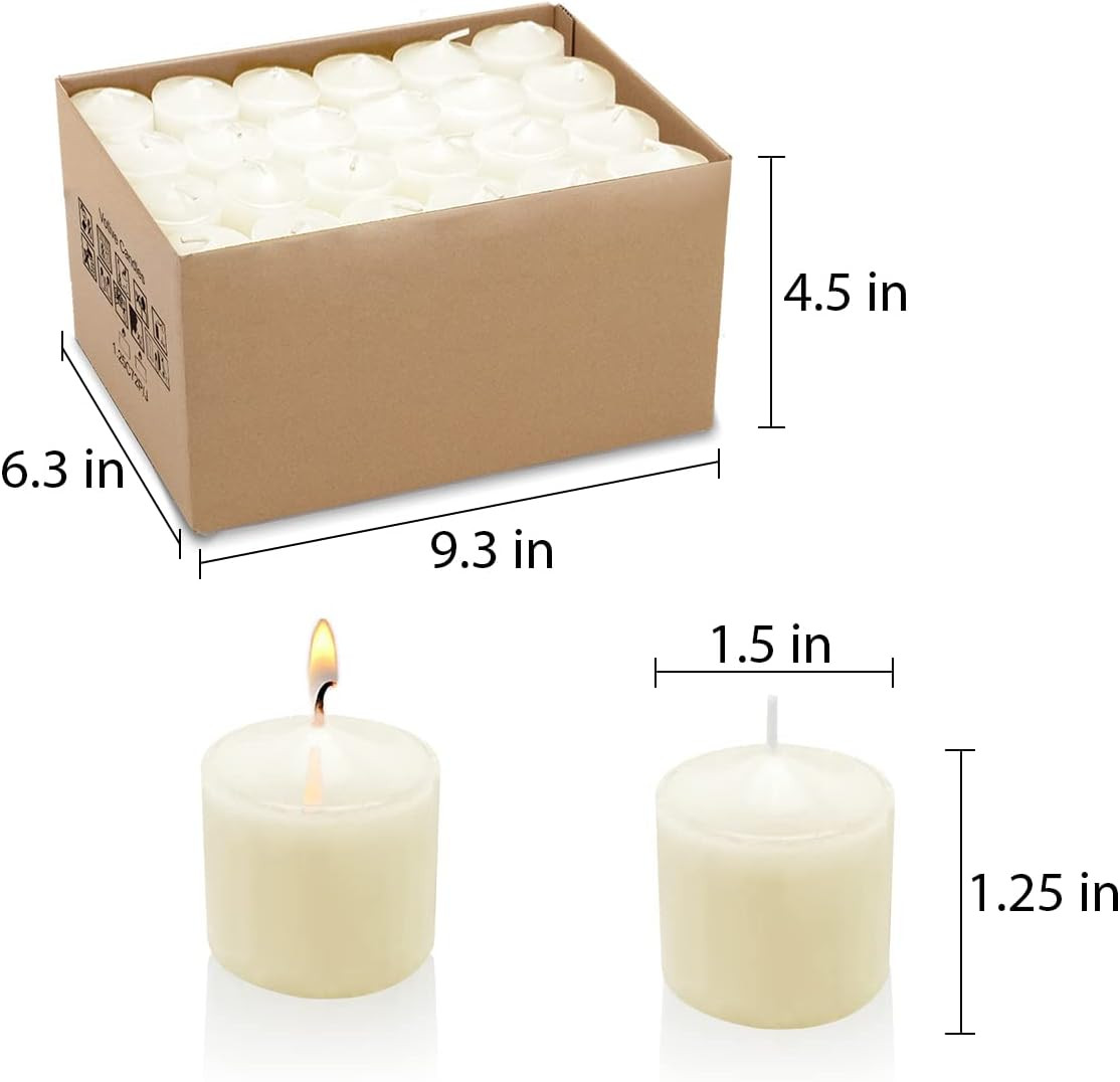 Votive Candles in Bulk, 72 Packs Unscented Ivory Wax Candles for Wedding, Party