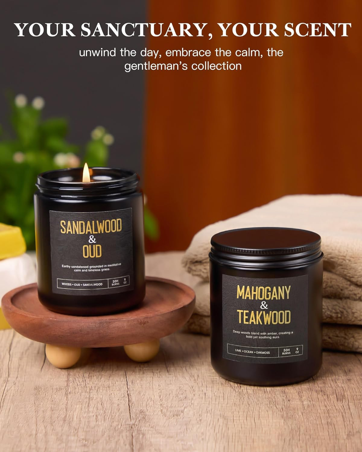 Men’s Candle Gift Set, 4 Pack Crackling Wood Wick Soy Scented Candles, 36oz M…