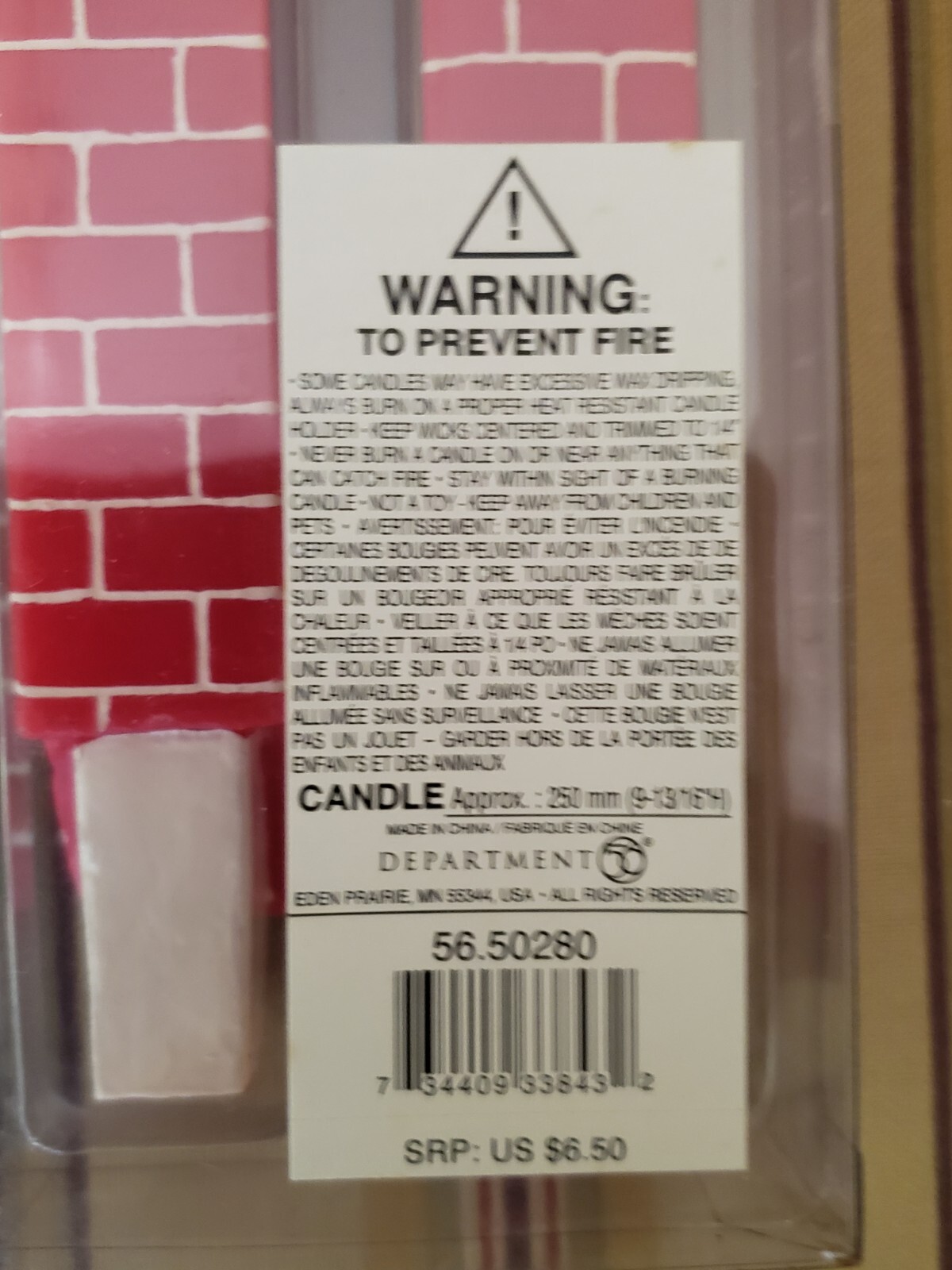 Vintage 10″ Dept 56 Christmas Red Brick Chimney Candles With Snowy Cap New InBox