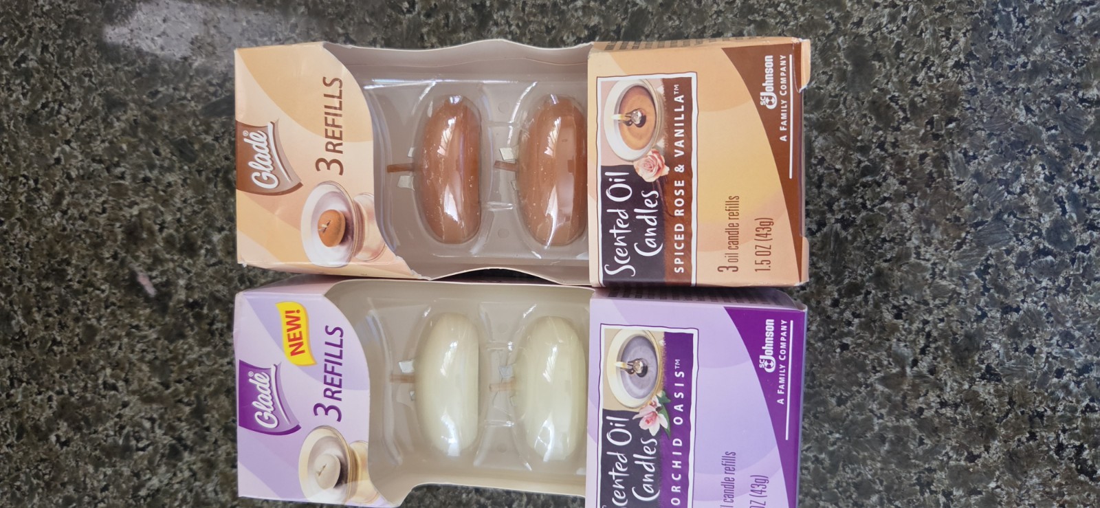 Glade Scented Oil Candle & 6 Refills orchid & Spiced Rose Vanilla