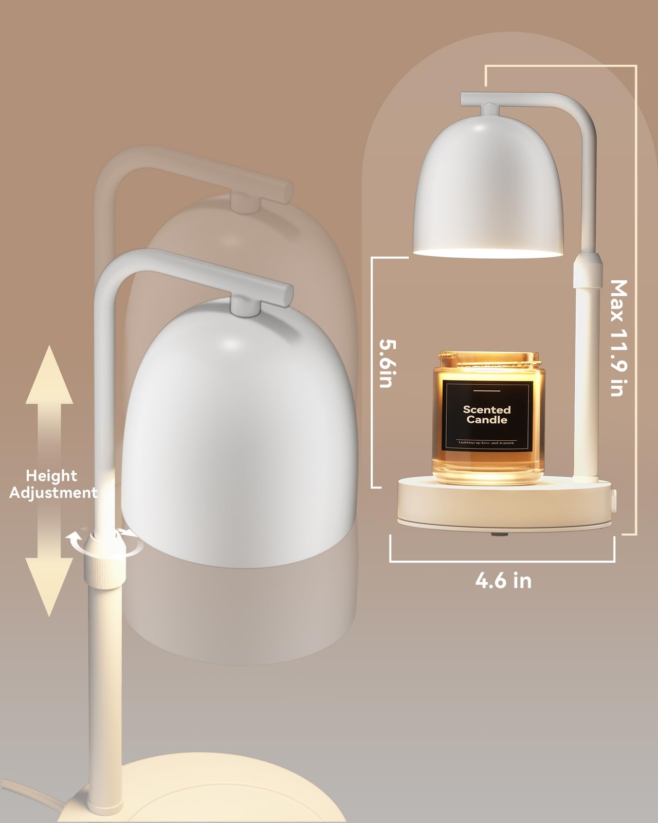 Candle Warmer Lamp with Timer & Dimmable, Adjustable Height White Candle Warm…