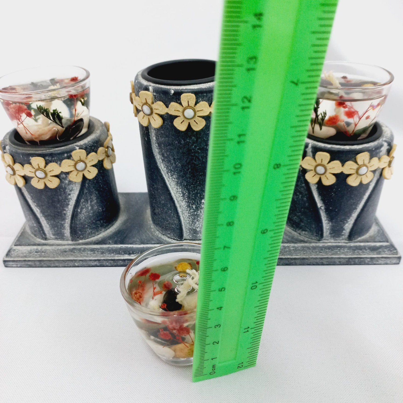 Handmade Botanical Gel Candles Set Vintage Style Antique Look Stand Clear Cups