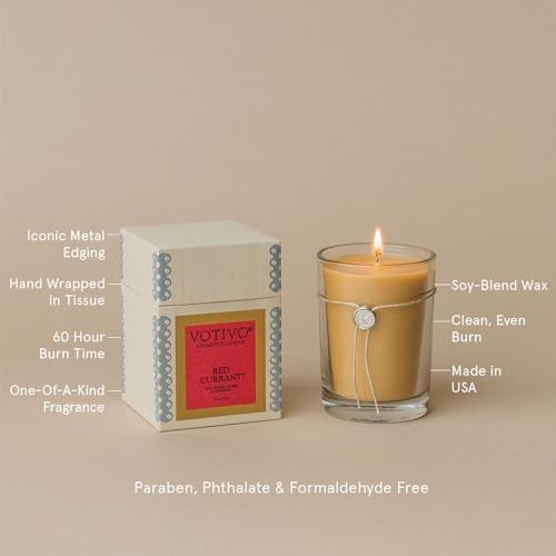 Votivo Red Currant 6.8 oz Aromatic Candle | Soy Wax Blend | Luxury Glass Jar