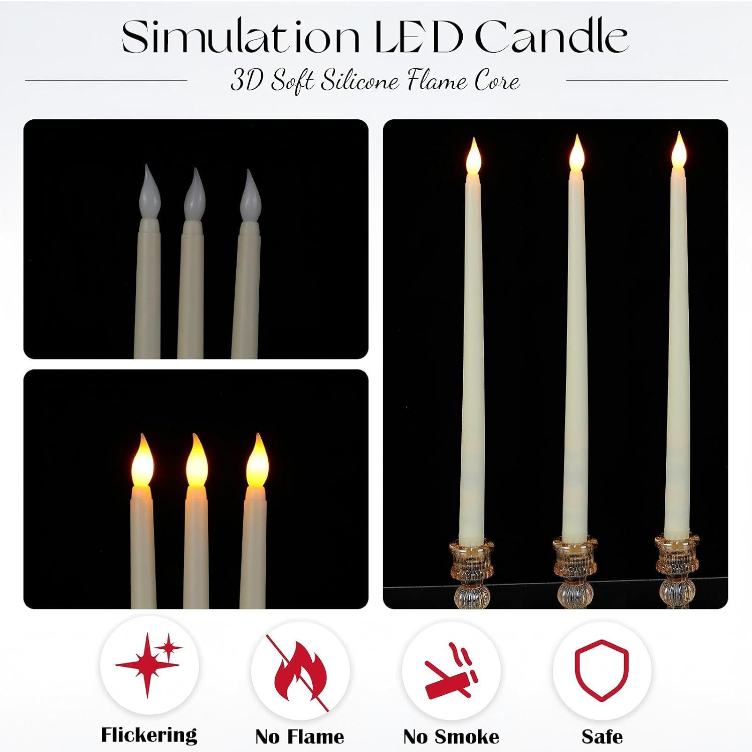 24 Pcs 12.4 Inch LED Flameless Taper Candles Battery Operated Candles