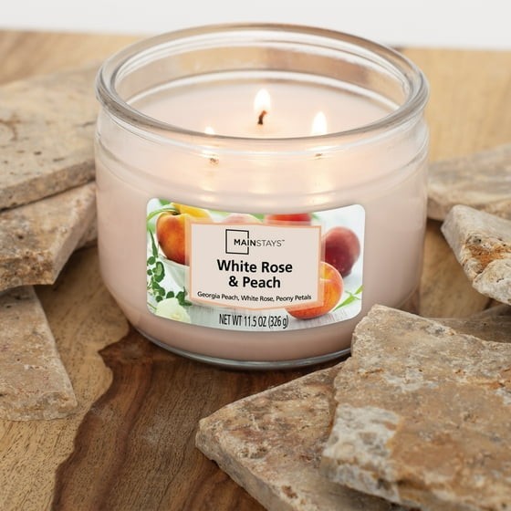 (2 pack) Mainstays White Rose & Peach 3 Wick Candle, 11.5 oz,Father’s Day
