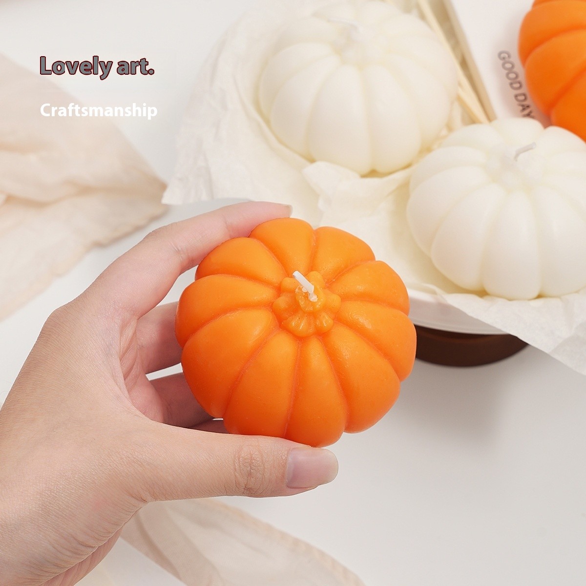 3D Pumpkin Scented Candle Handmade Soy Wax Fall Halloween Home Decor Rose Aroma