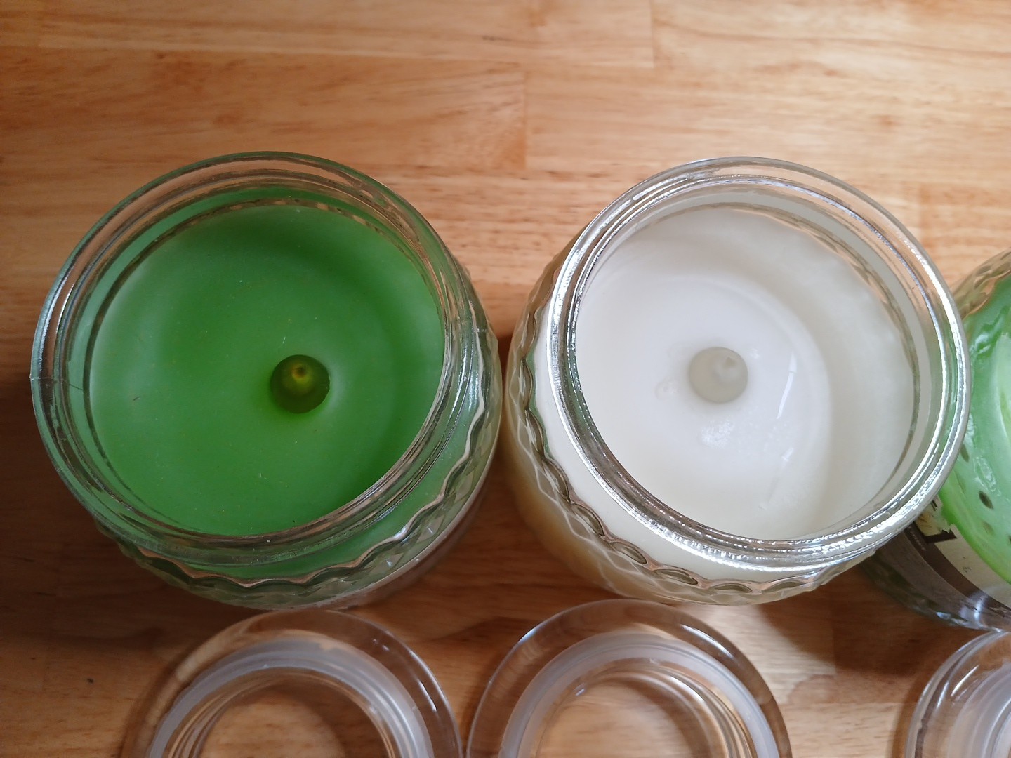 Green White Flameless Candles LED Real Wax Glass Jar 4pc Lot Battery Timer Set