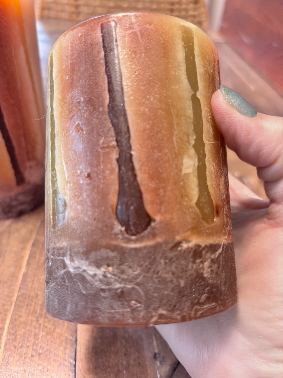 Pier 1 Imports Green Orange Brown Textured Candles • Set Of 2 • Single Wick