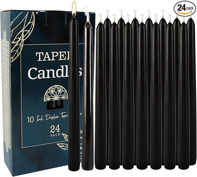 24 Pack Tall Taper candles-10 Inch Black Dripless Unscented Dinner Candle Sti…