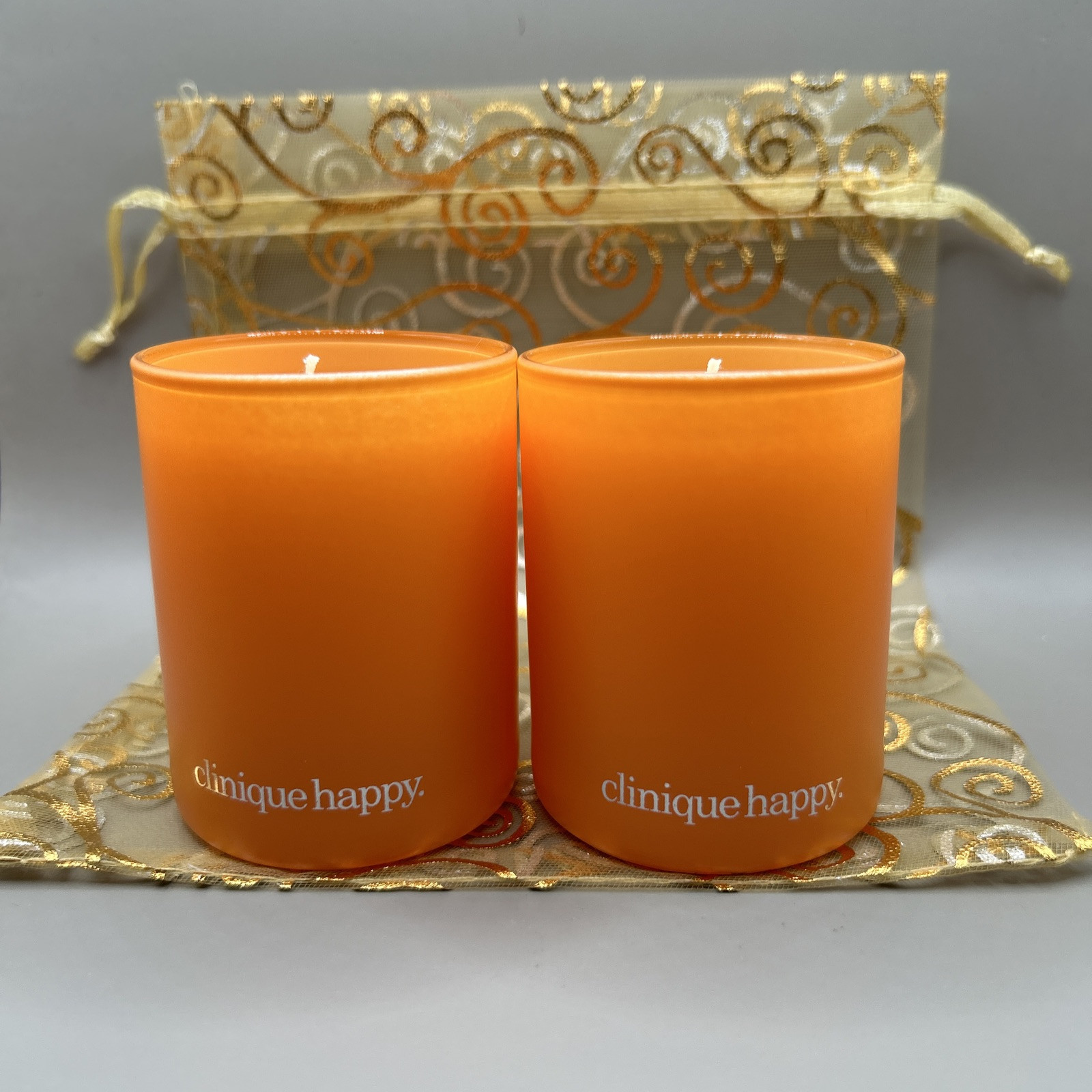 Clinique Happy Scented Home Candle Small Size NEW Set Of Two & Organza Bag