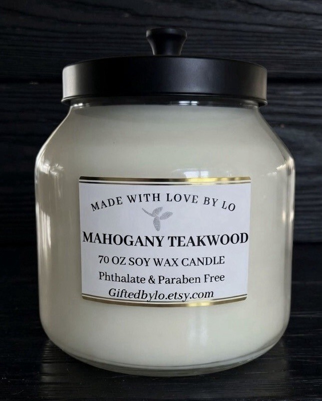 JUMBO CANDLE Mahogany Teakwood 70 oz Soy Wax Candle Big Candle Large Candle