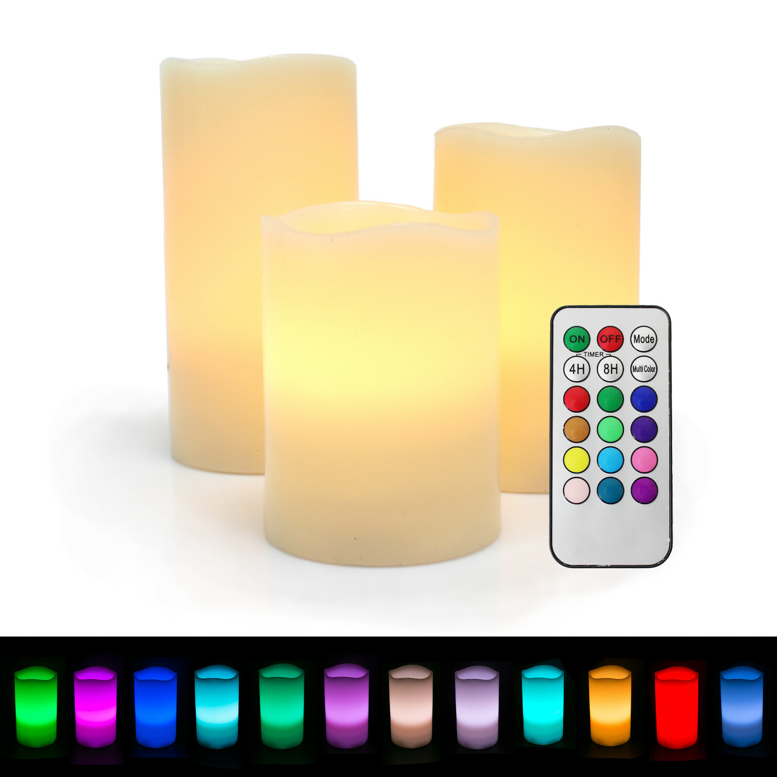 Set of 3 Color Changing Flameless LED Candles with Remote Control Timer 4″ 5″ 6″