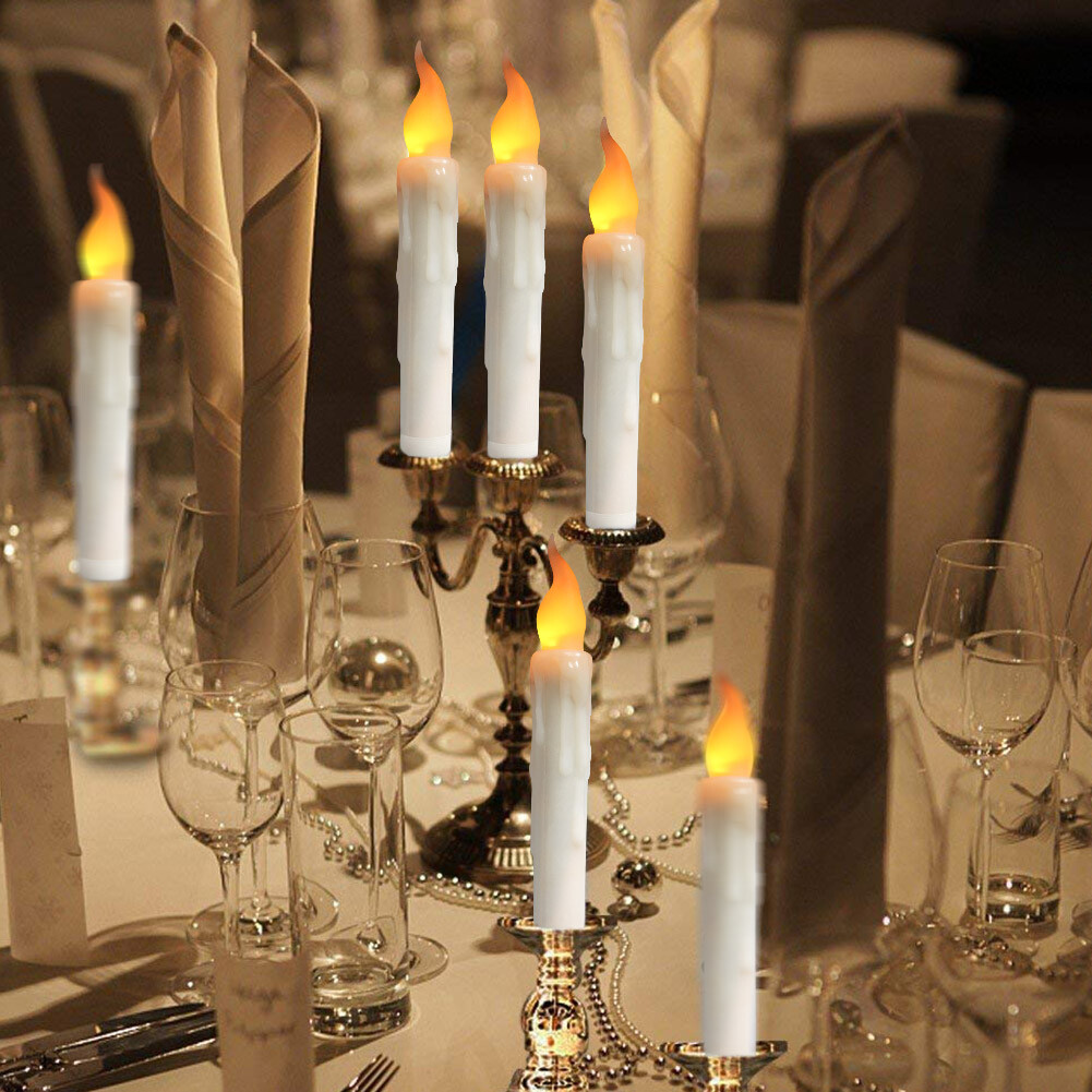6Pcs LED Flickering Flameless Taper Candles Battery Operated with Candle Holders