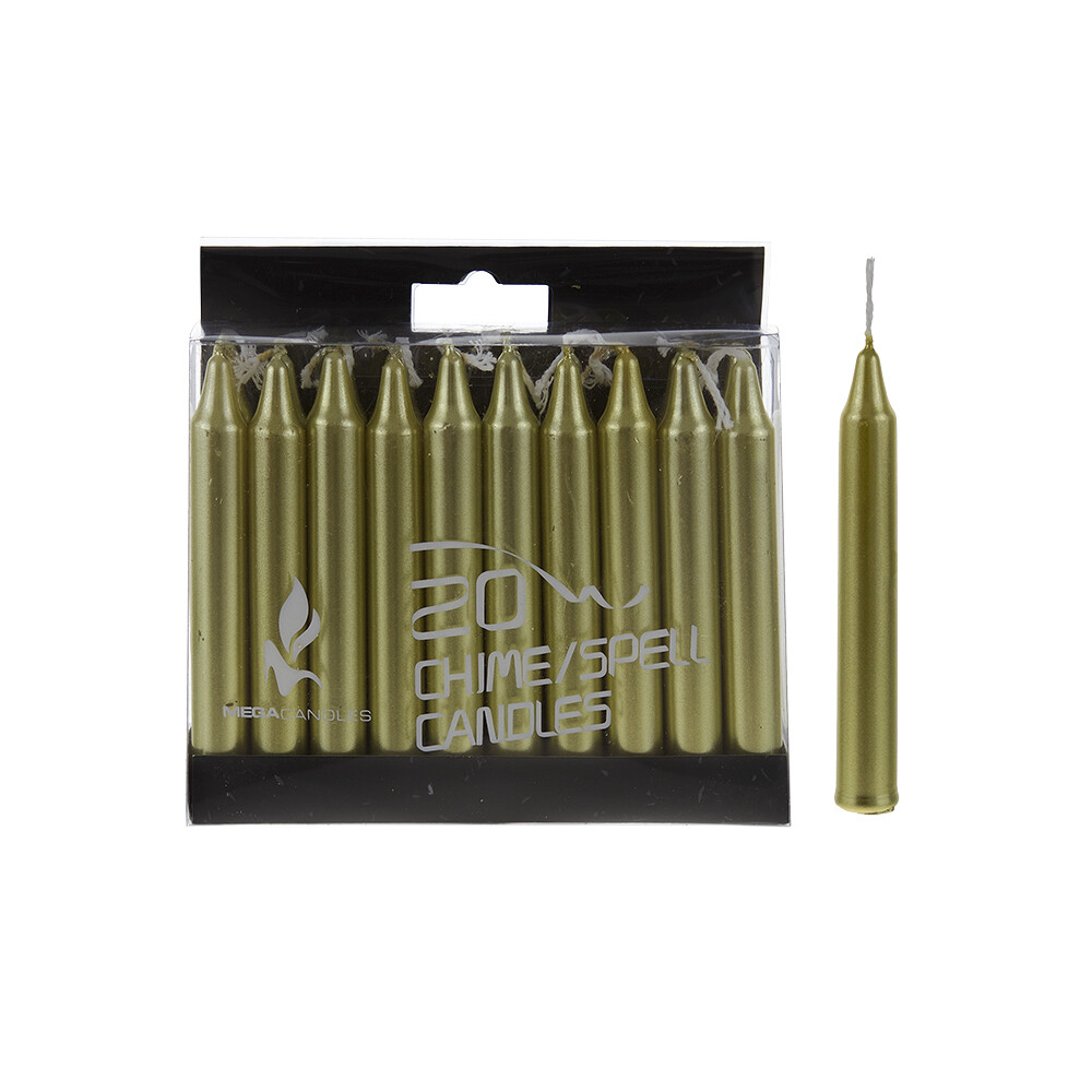 Mega Candles – Unscented 4″ Chime / Spell Taper Candles – Gold, Set of 20