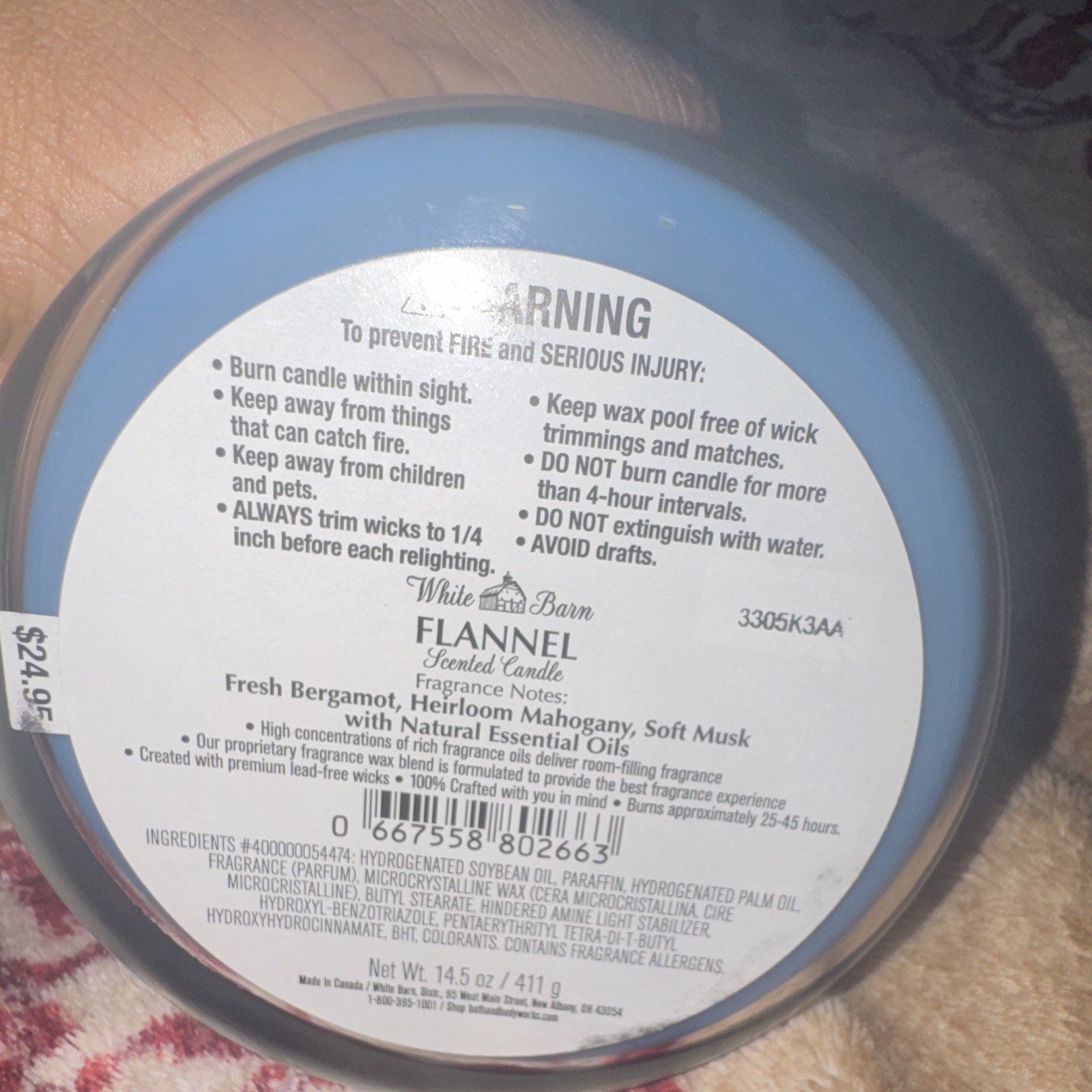 White Barn Flannel Scented Jar Candle Blue 3-Wick 14.5 oz 25-45 hrs Burn