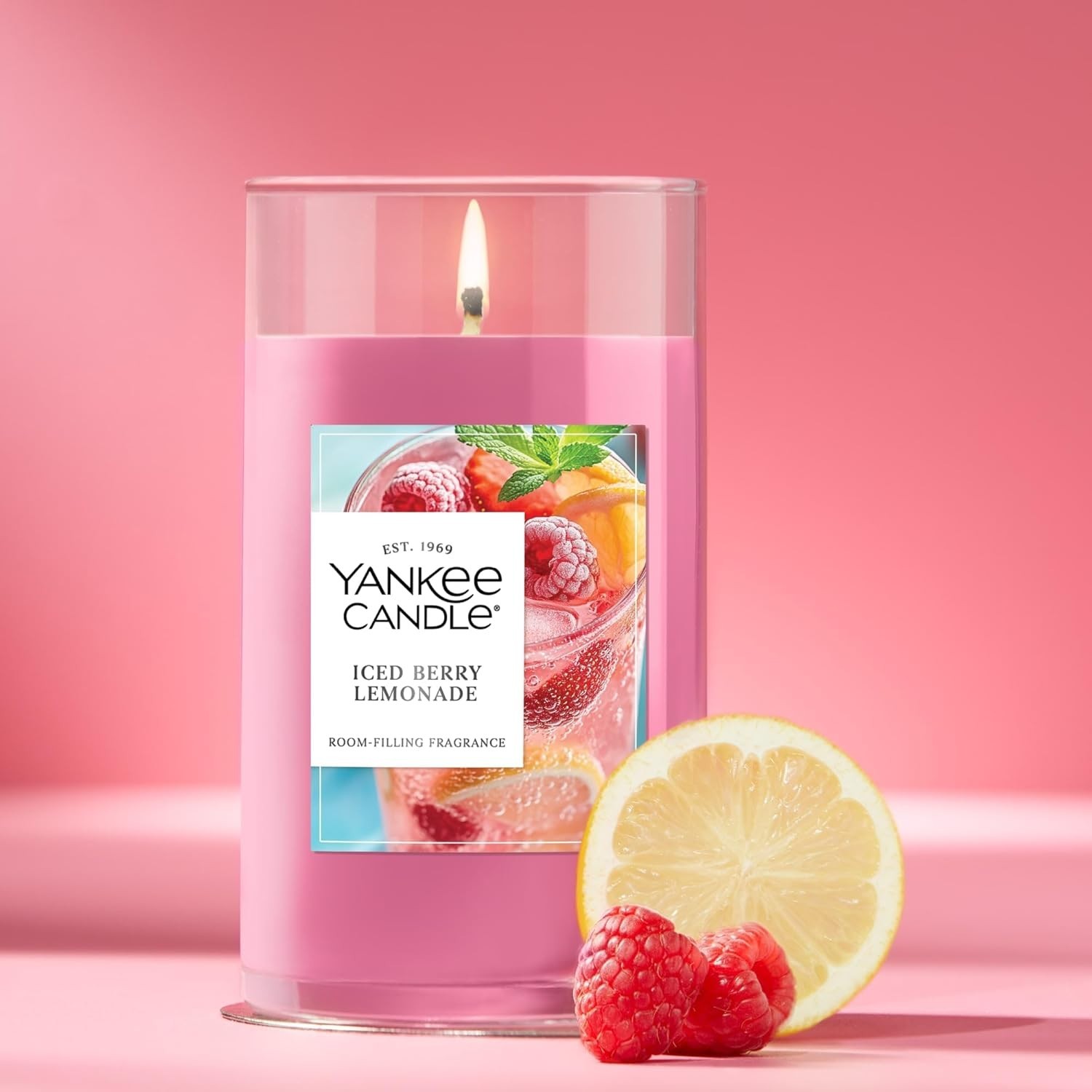 Yankee Candle Medium Pillar Candle Iced Berry Lemonade 14.25 oz
