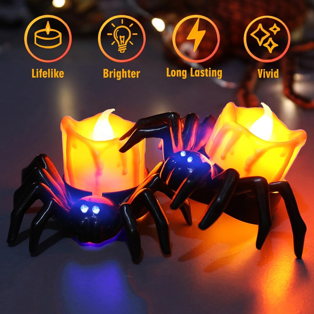 6 Pack Halloween Flameless LED Candle Lights, 3D Spider LED Tealight Candles …