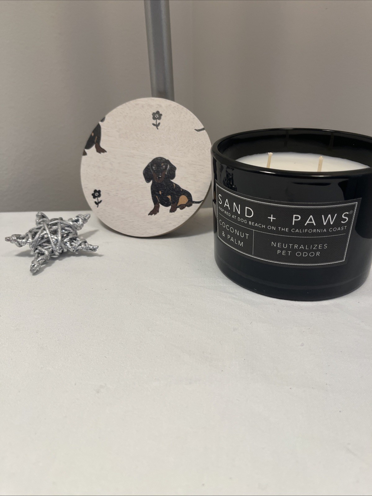 Dachshund Candle Coconut & Palm Scented 12 oz Jar Sand + Paws NEW