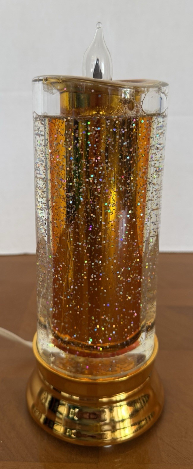 Flameless Lava Light Candle 10in Gold/Clear Glitter Swirl Corded Indoor C-1107
