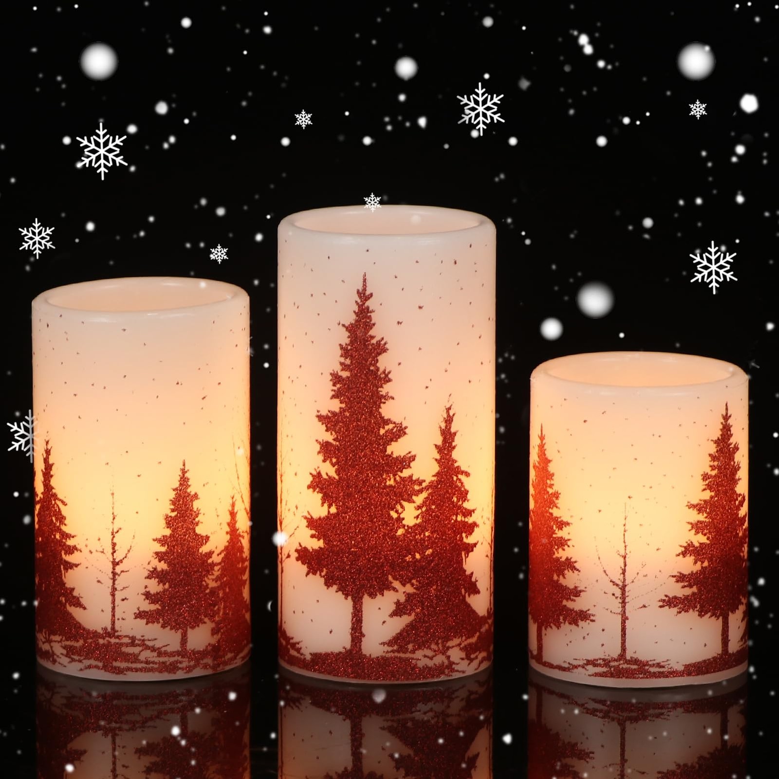 Flameless Candles 3 Pack 3×4/5/6 Inches Red Christmas Tree Decal – 6 Hour Timer