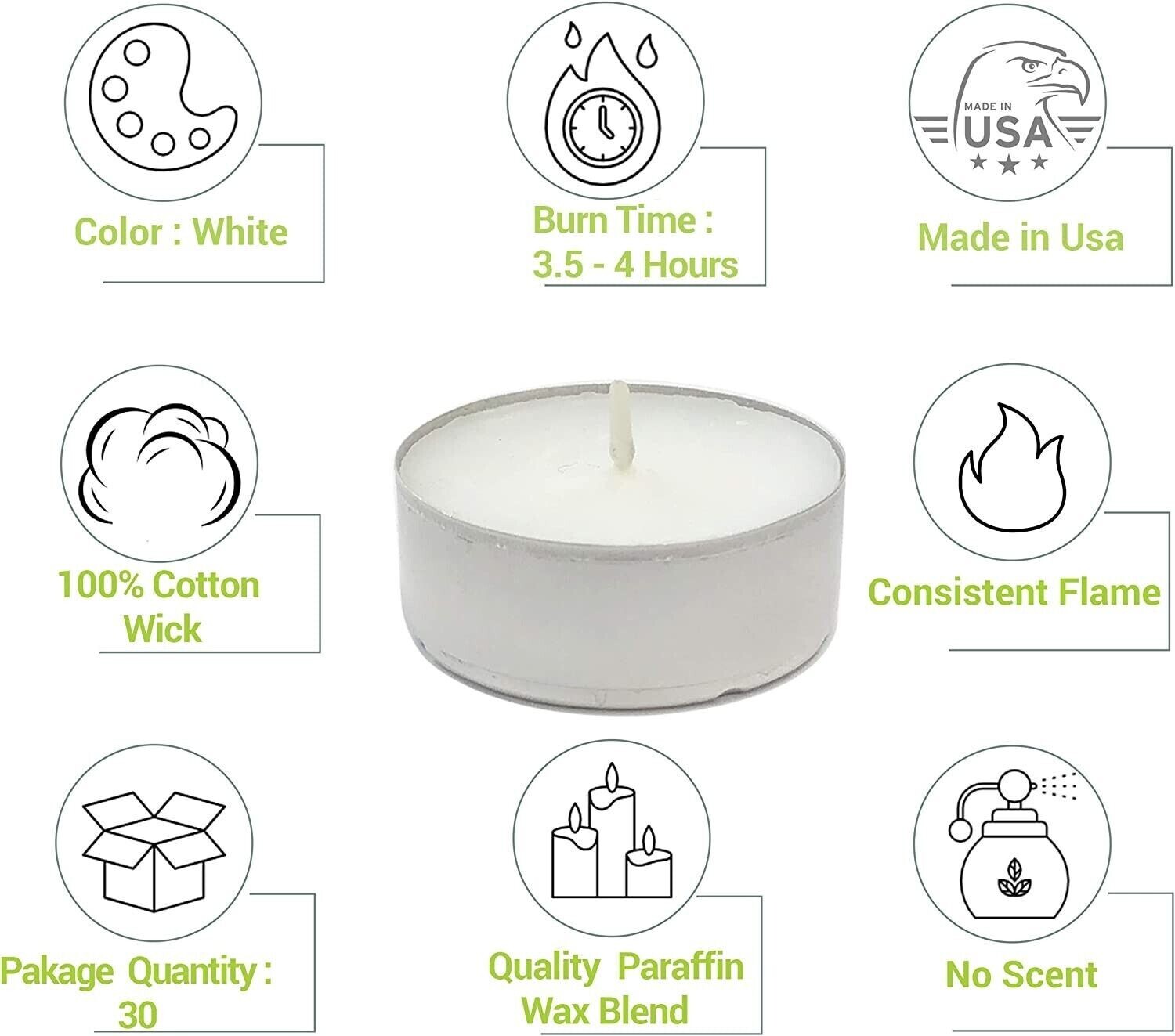 50 PCS Unscented Tealight Candles 2.5 Hour Burn Time White Dripless Long Lasting