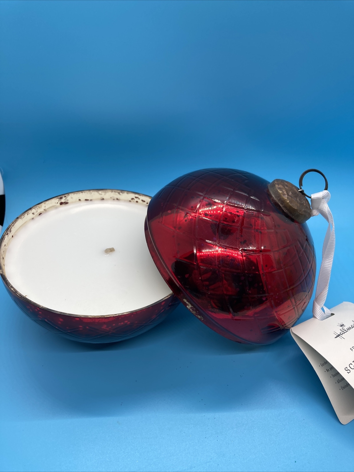 Hallmark Red Mercury Glass Bougie Candle 5” Scented Fresh Cut Pine 10oz