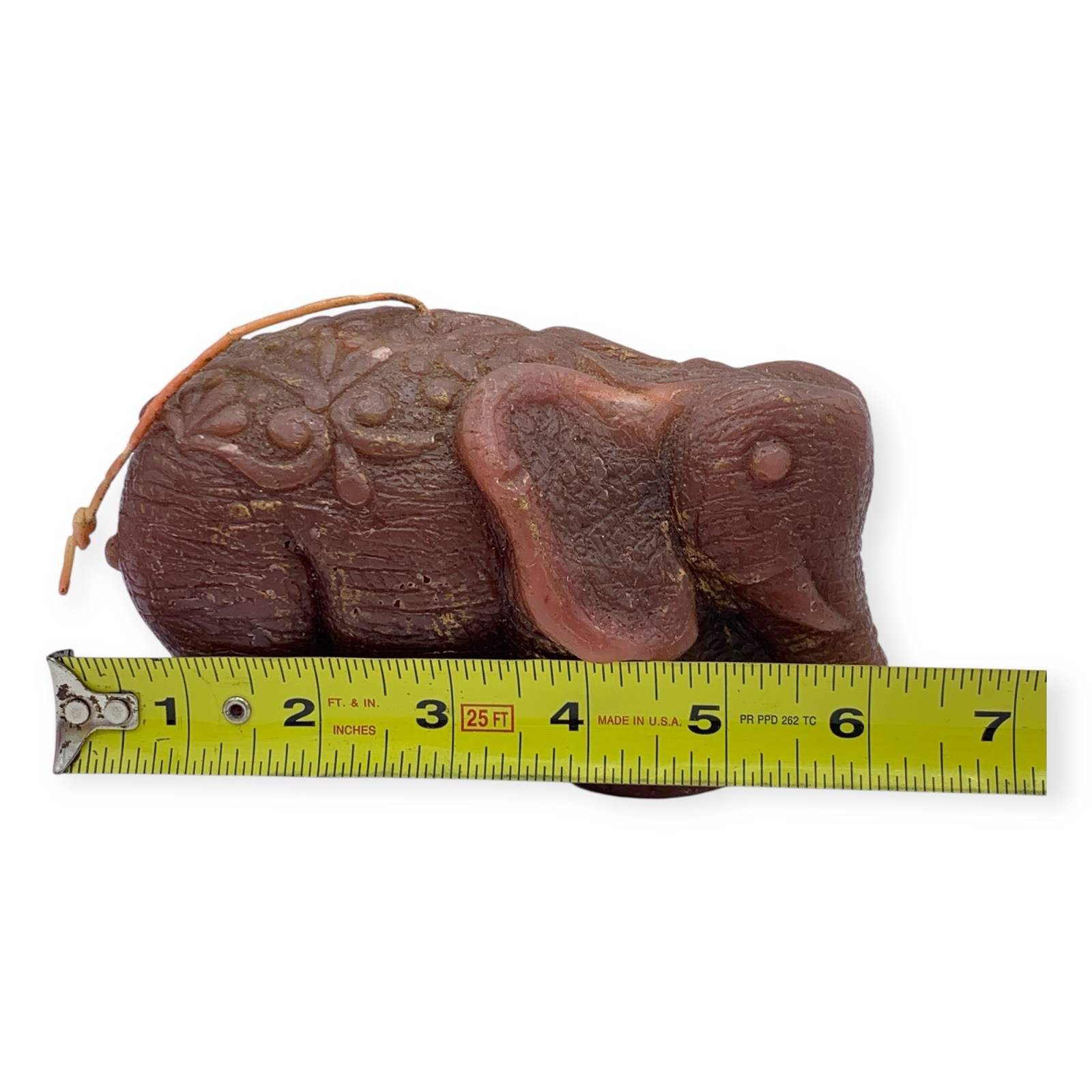 Vintage Elephant Brown Candle Molded Wax Figure Home Decor India Unlit Carved