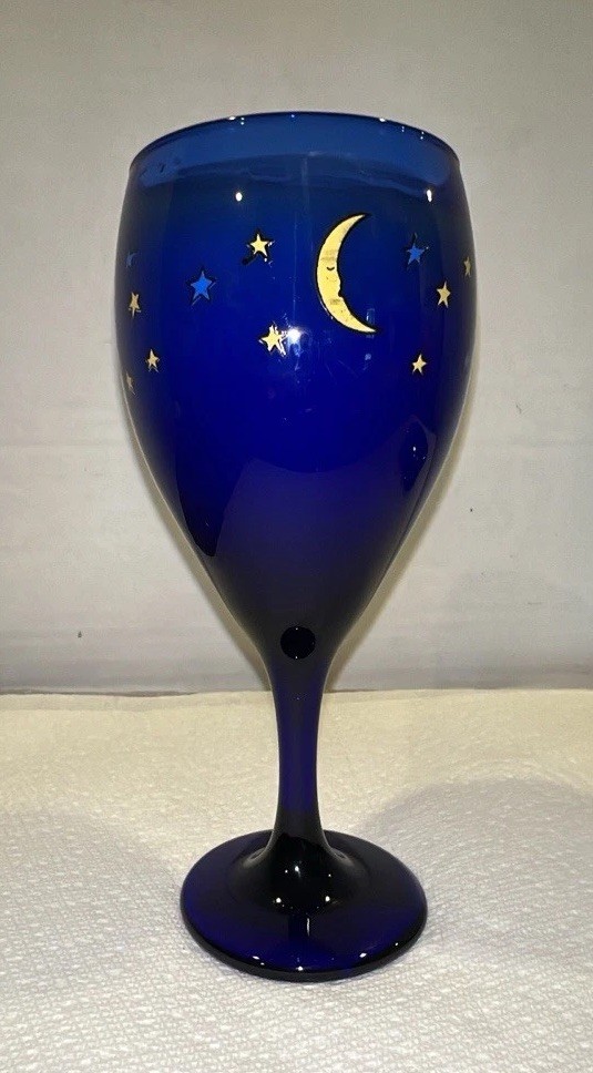 Vintage Celestial Sun Moon Stars Cobalt Blue Glass Vanilla Scent Candle 1990s