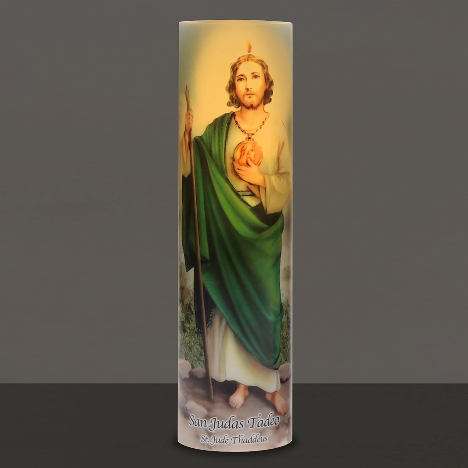 St. Jude Prayer Candle with Flickering LED & Cordless Design for Elegant Decor