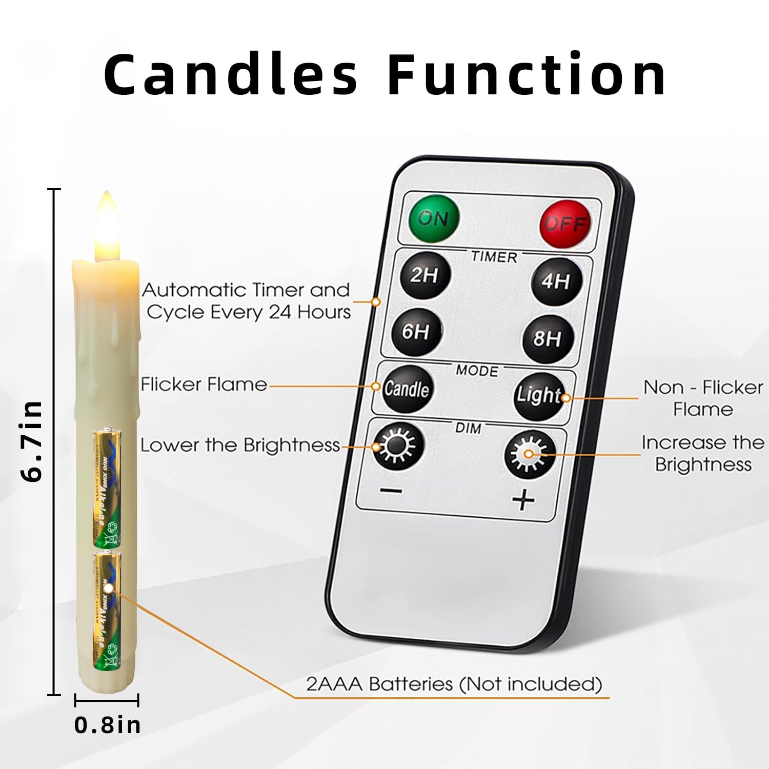 6.7 Inch Flameless Taper Candles with Remote, Short Taper Candles Battery Ope…