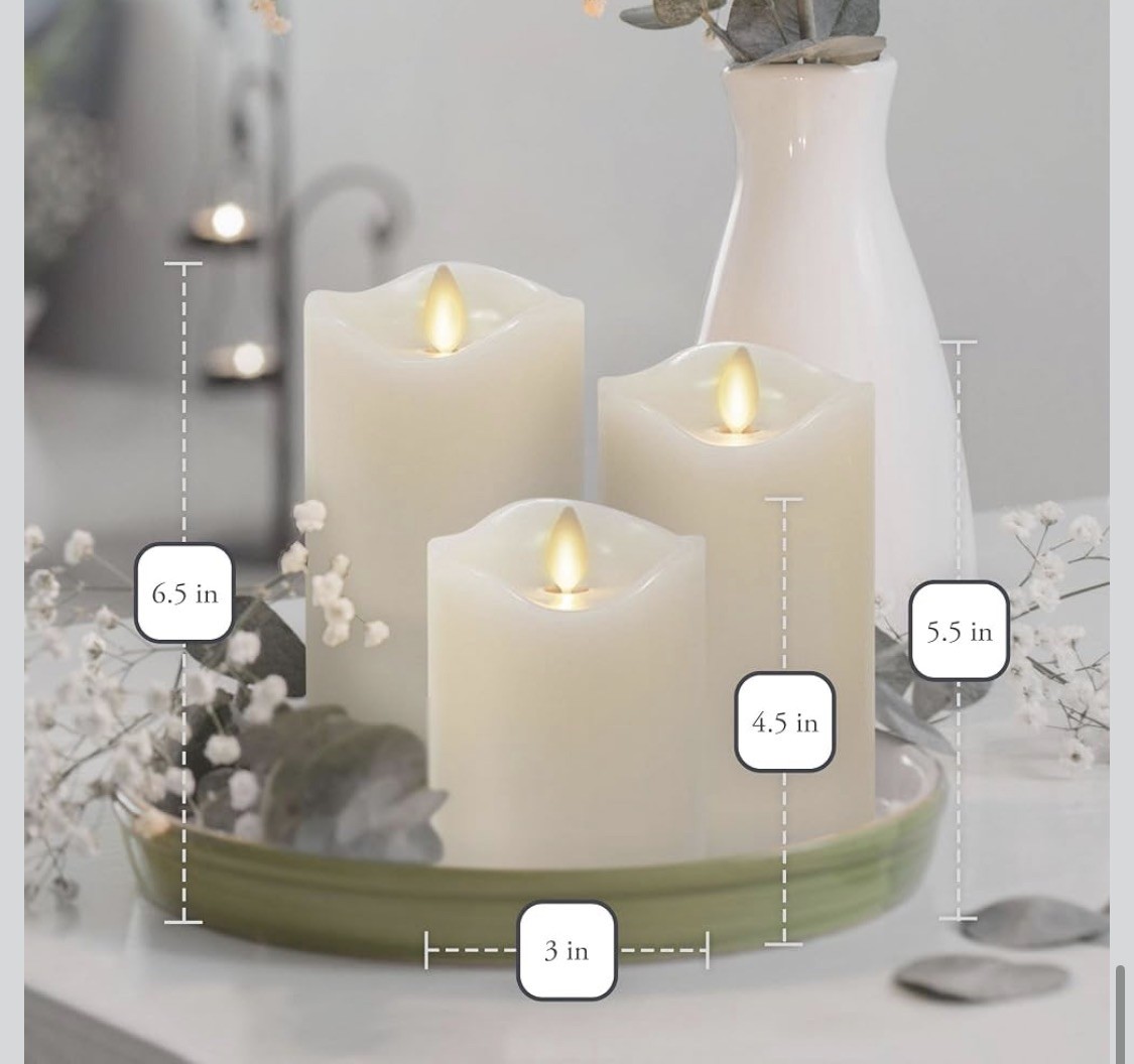 Matchless Candle Co. by Luminara Set of 3 (3″ x 4.5″,5.5″,6.5″)Flameless LED WAX