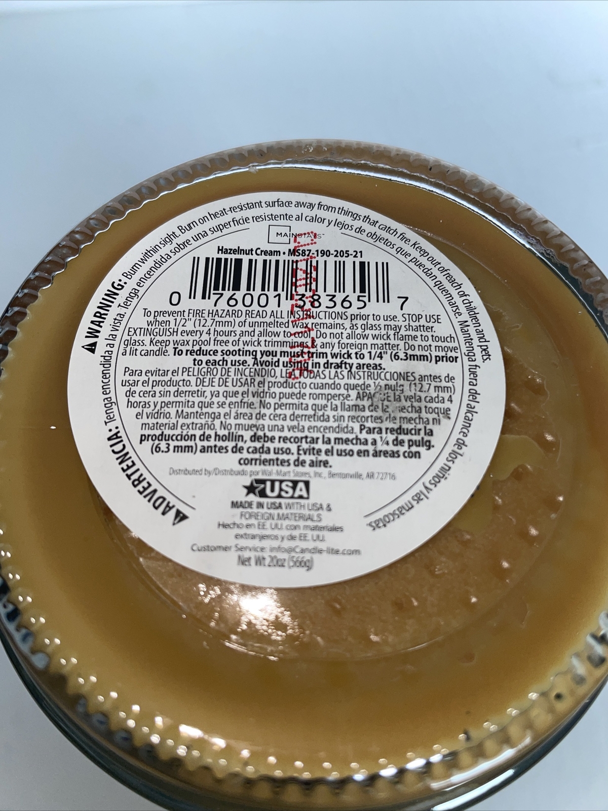 Mainstays HAZELNUT CREAM 20 oz. Jar Candle