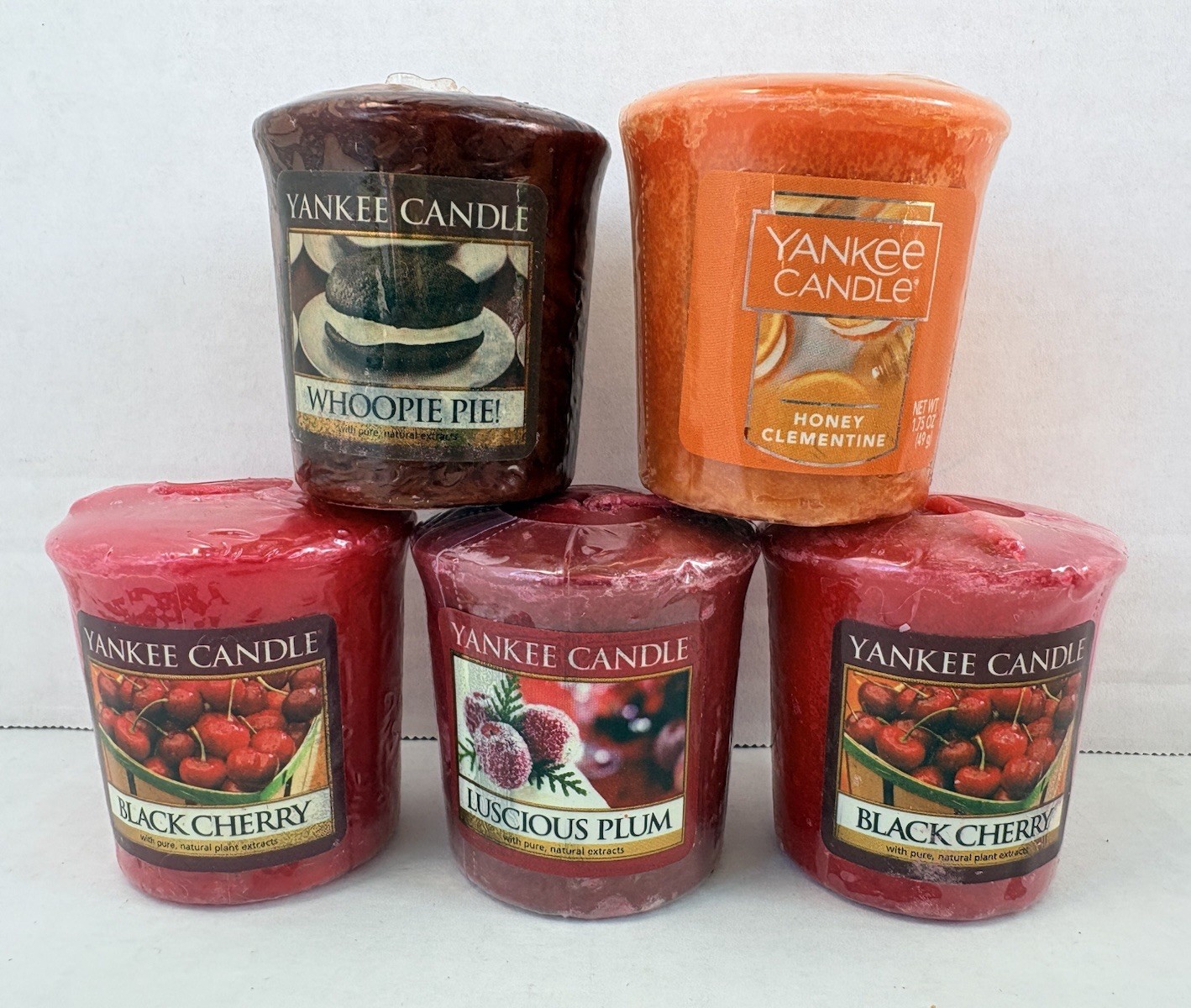 Lot Of 5 Yankee Candle Votives Sealed Whoopie Pie Honey Clem Luscious Plum +