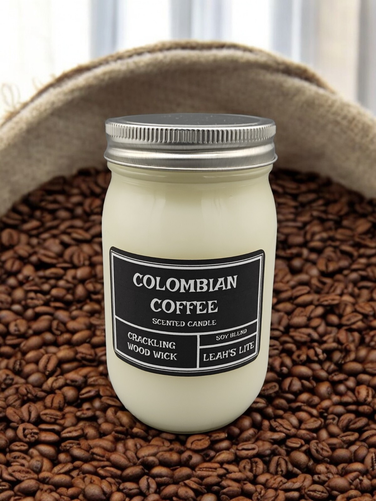 Wood wick * COLOMBIAN COFFEE * scented * Leah’s Lite Candle * 16oz