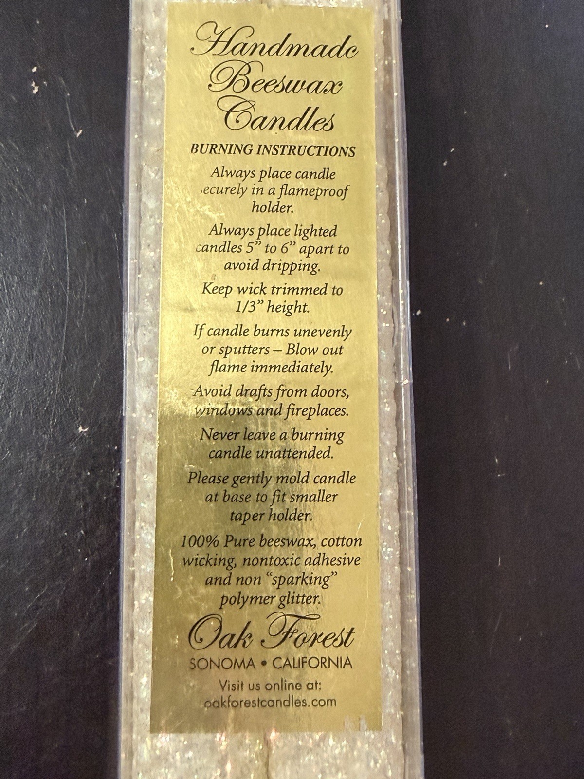 Oak Forest Gold Glitter Beeswax 10.25″ Taper Candles Handmade USA Wedding NEW