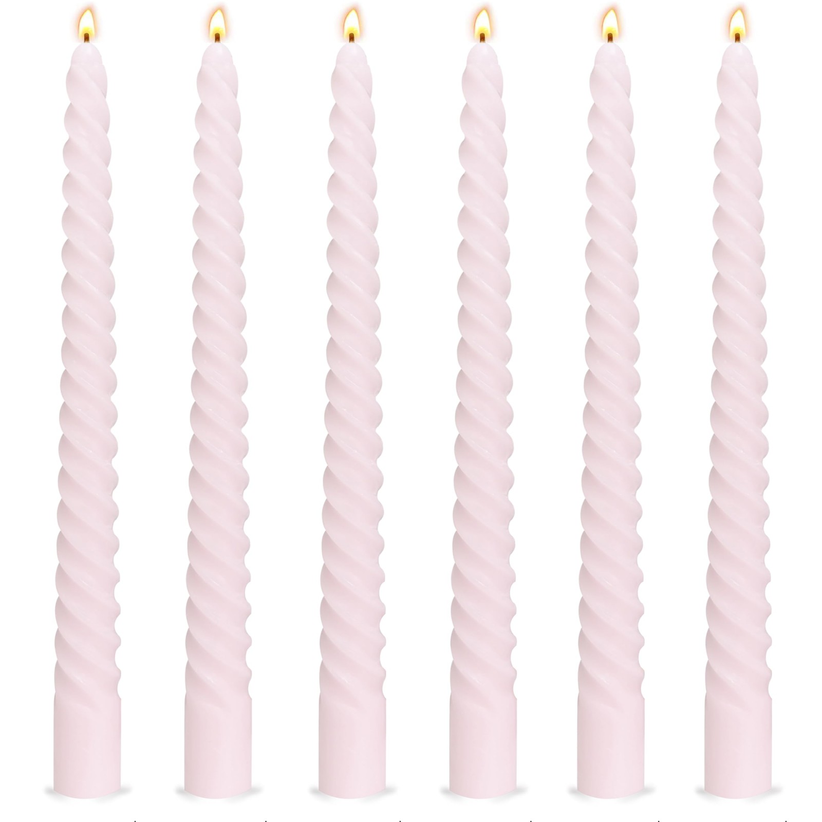 6 Pack 10 In Pale Pink Spiral Twisted Unscented Dripless Taper Candles Set