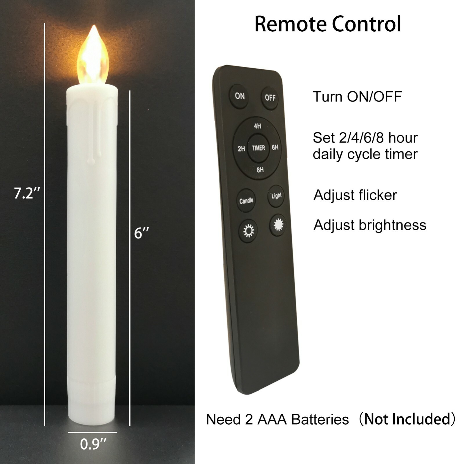2 Pack Flameless LED Taper Candles with Remote/Timer LED Battery Operated Candle