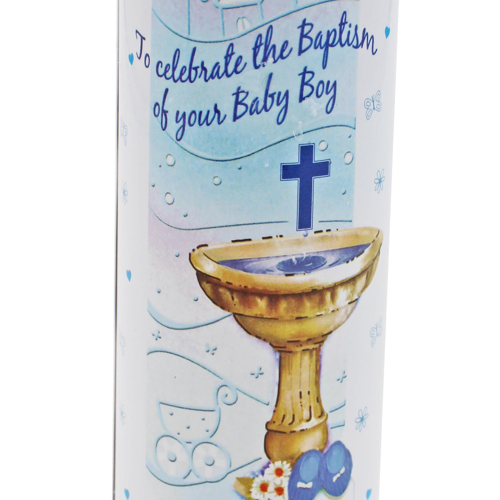 Baptism Pillar Candle and Windproof Cap And Prayer – Baby Boy