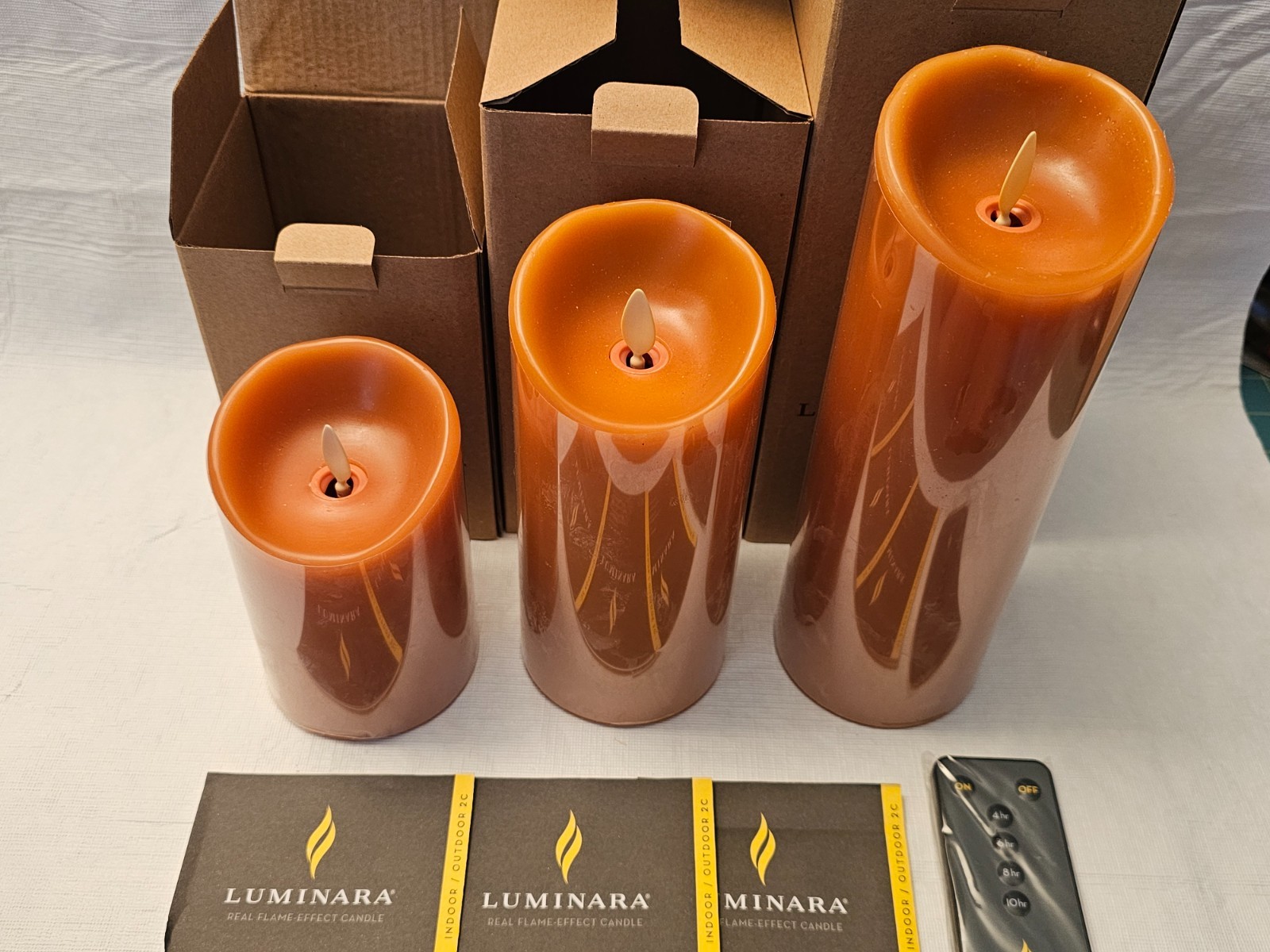 6 Rust Colored Flameless Luminara Pillar Candles 2ea 4.5″,6.5″& 8.5″ X 3″ Remote
