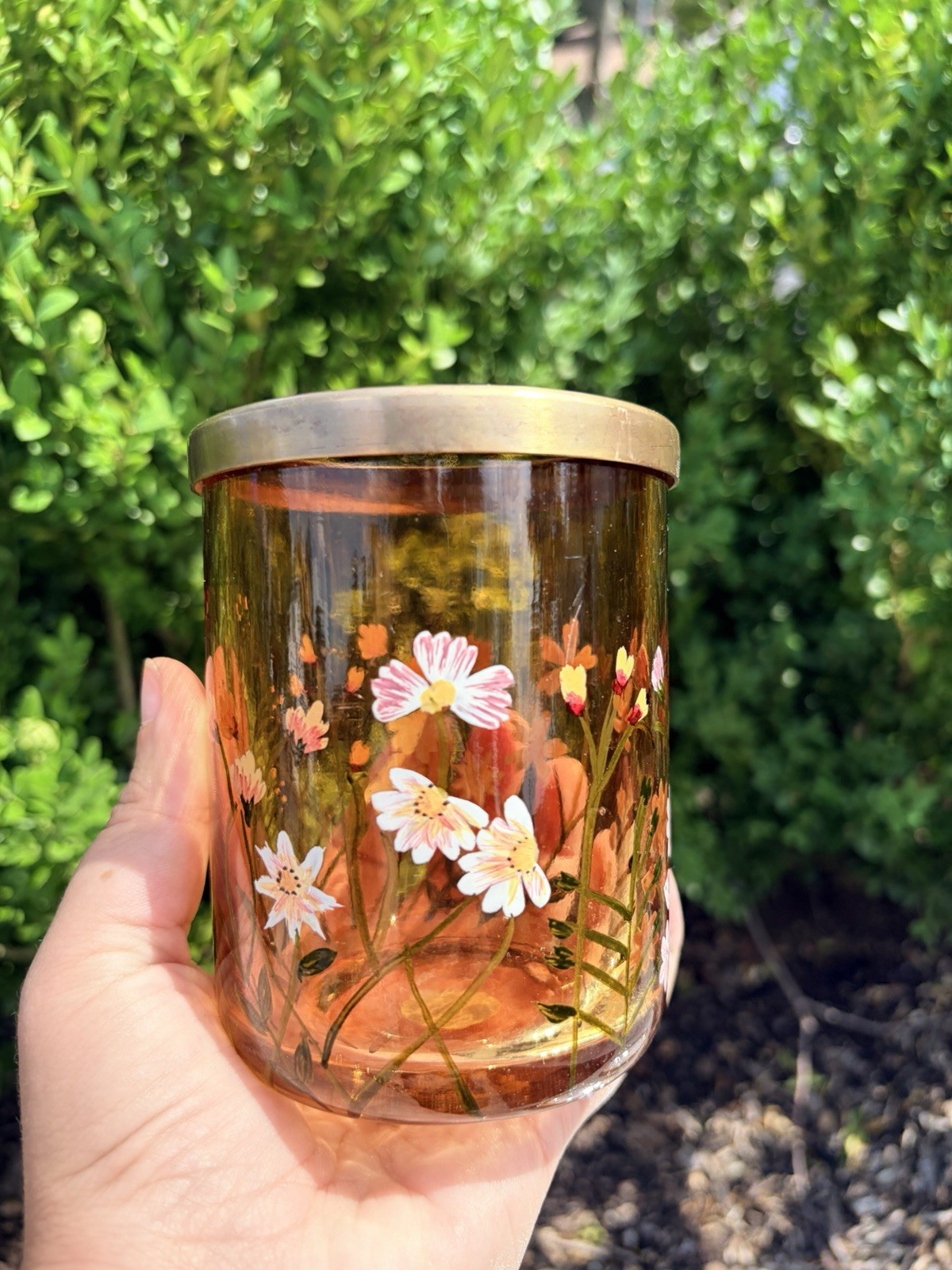 Amber Glass Floral Decorative Jar