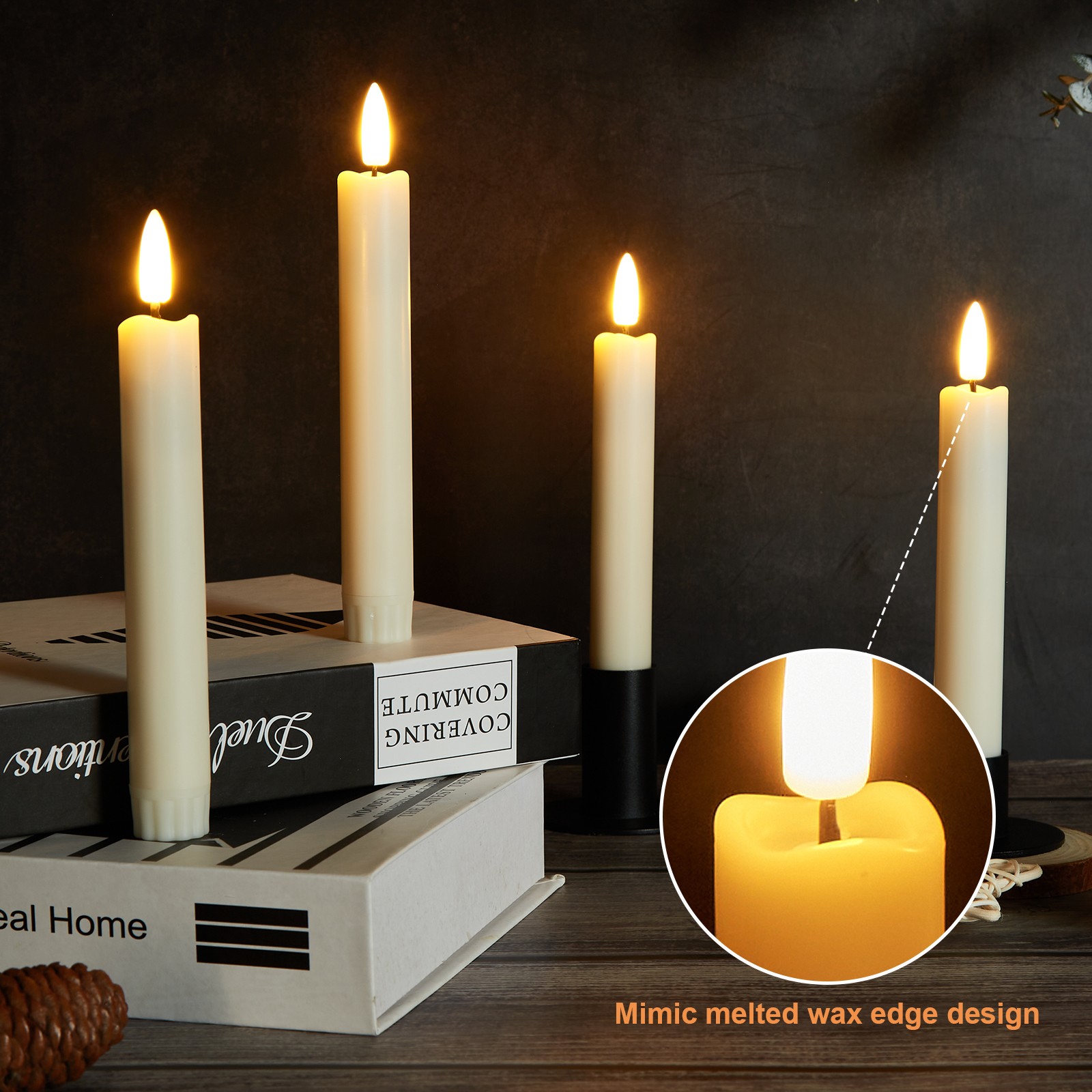 12 Pcs Flickering Flameless Taper Candles Battery Operated with Remote & Timer