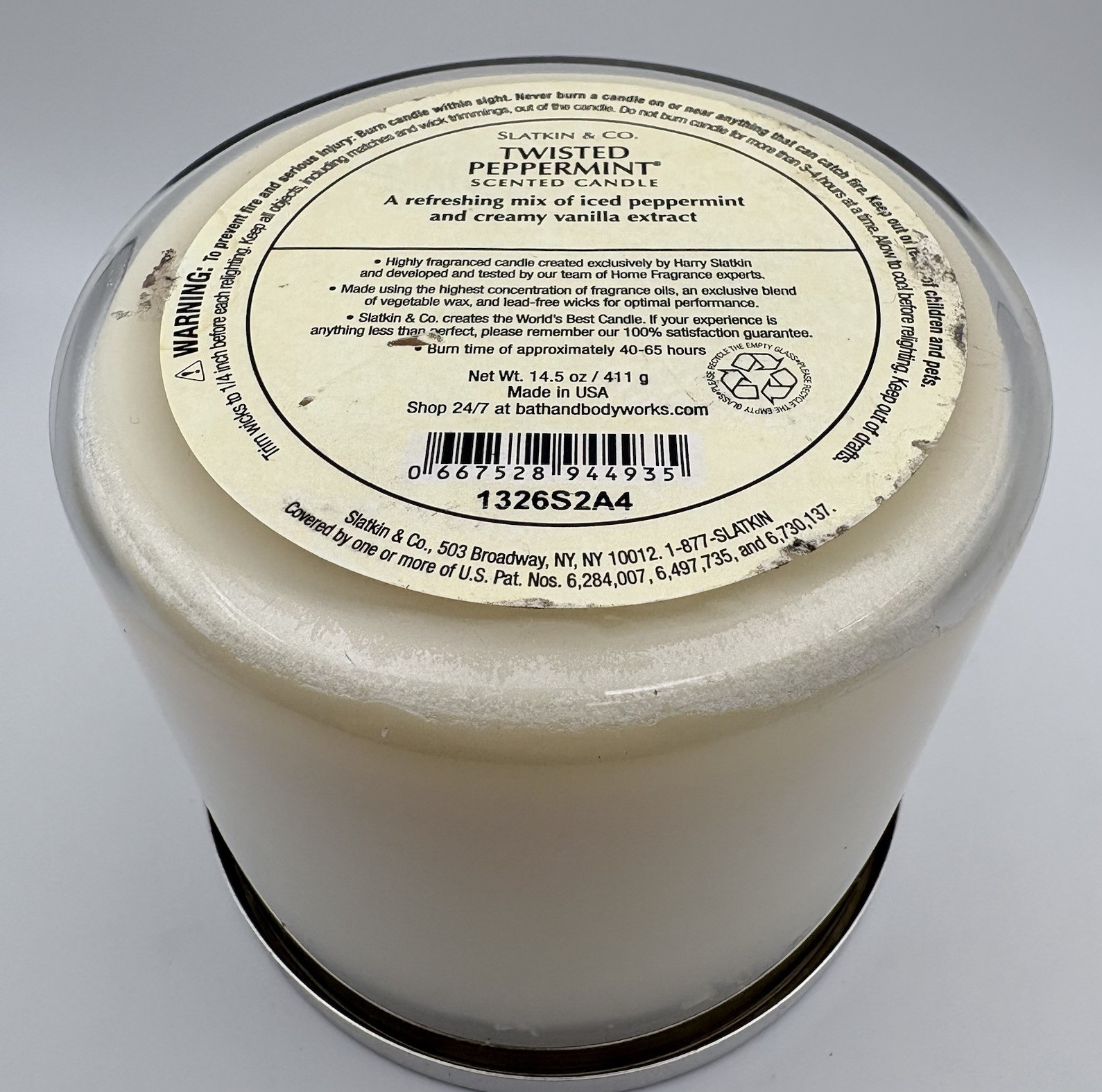 Bath & Body Works Slatkin & Co Twisted Peppermint 3 Wick Candle 14.5 Oz NOS