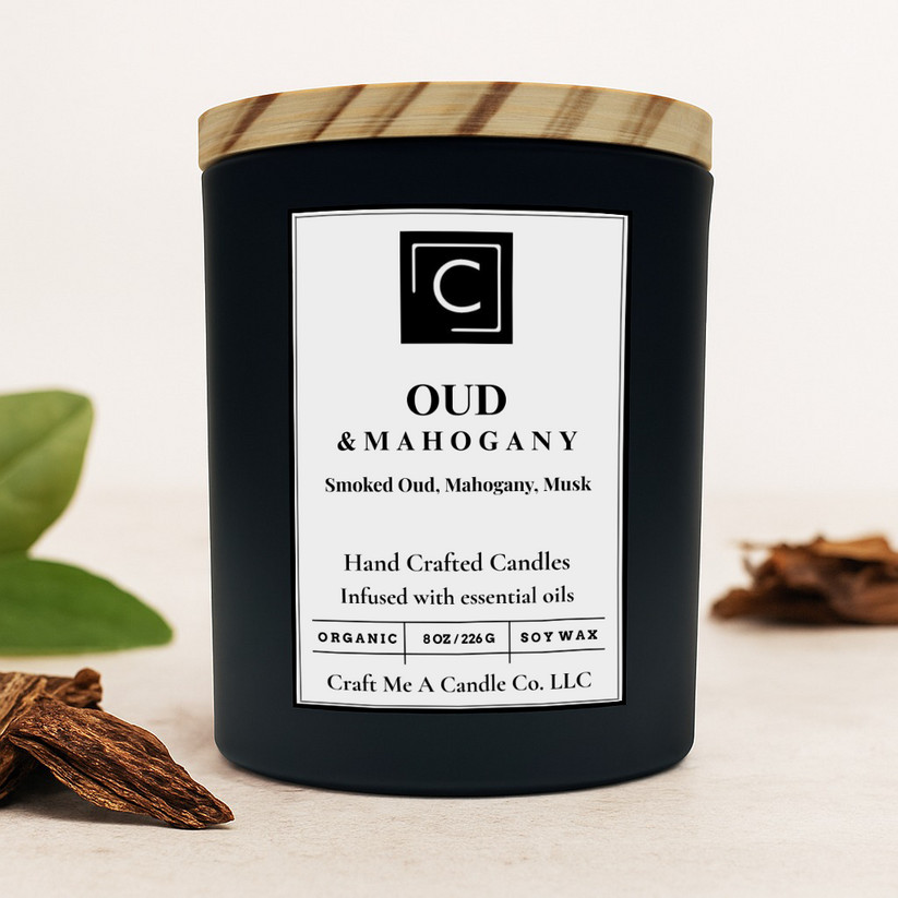Oud & Mahogany Scented Candle – Smoked Oud, Mahogany, Musk | Round Jar Candles