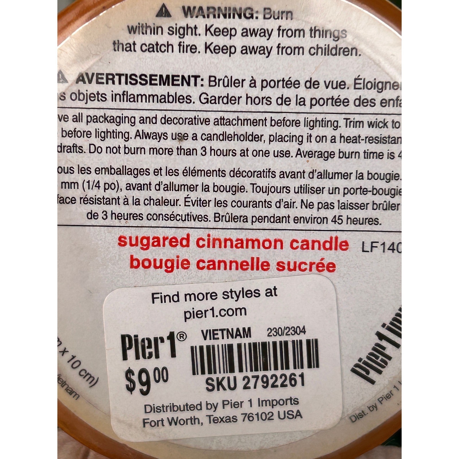 New Vintage Pier 1 Imports Sugared Cinnamon Scented Pillar Candle Orange Brown