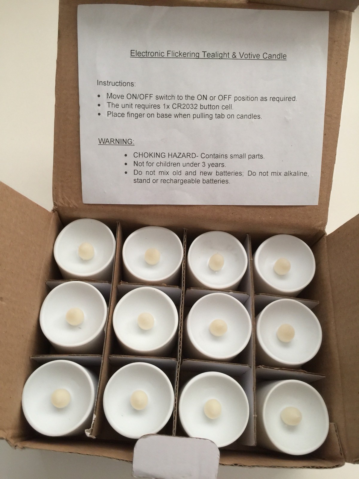 Set of 12 Flickering 1 1/2″ White Party Lights – Warm White New in Box